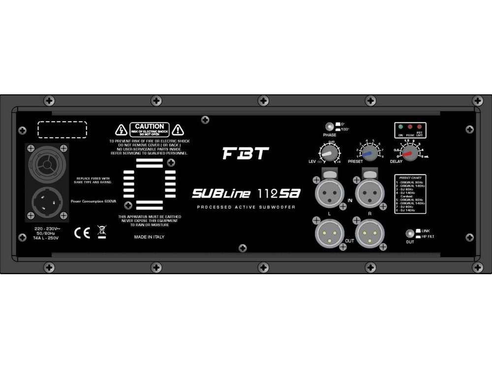 FBT SUBline 112SA Processed Active Subwoofer 700W RMS - 130/133dB SPL