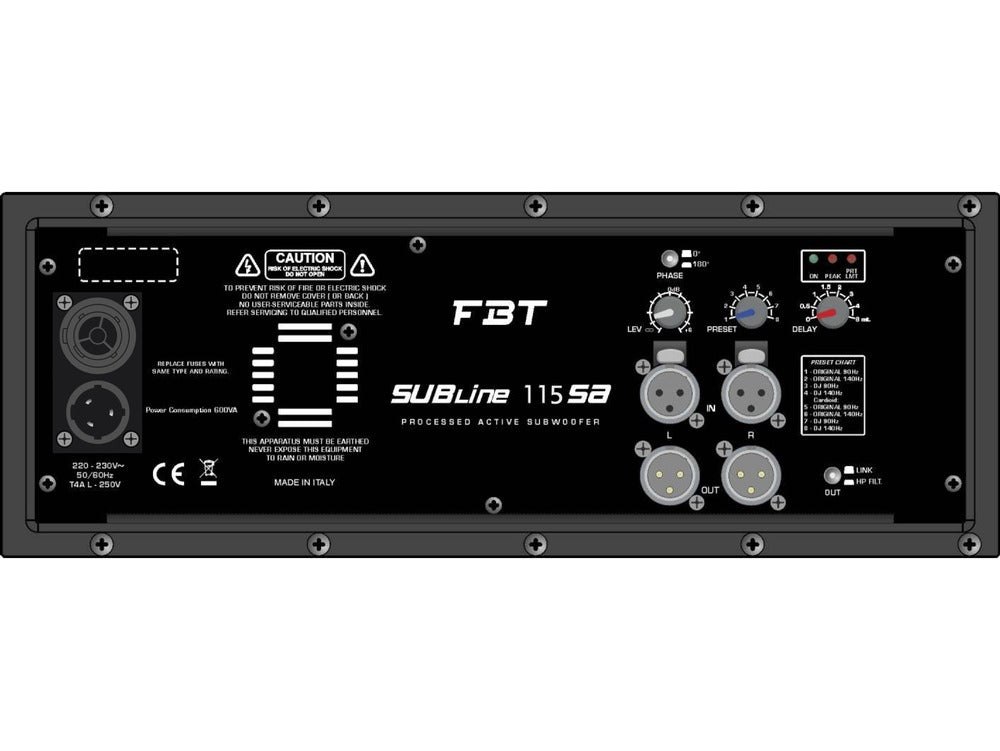 FBT SUBline 115SA Processed Active Subwoofer 700W RMS - 132/135dB SPL